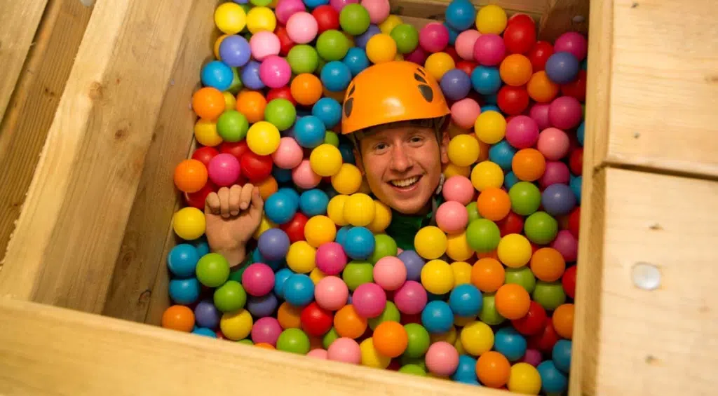 man in ball pit Tunneling-activity-connemara