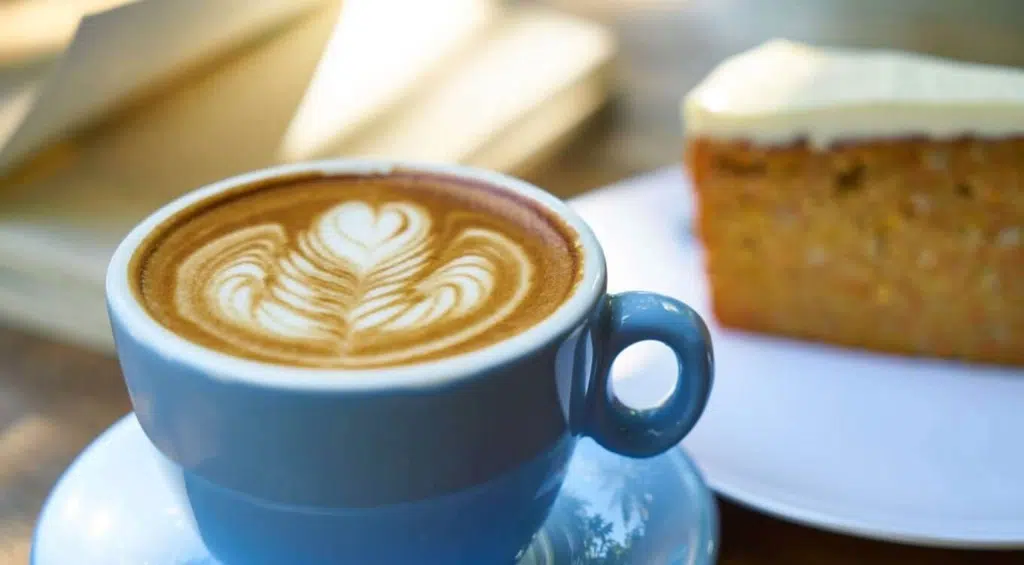 latte and cake at wild atlantic cafe