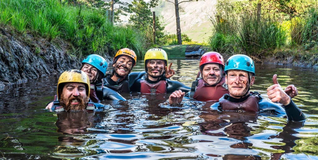 group in the water for team building